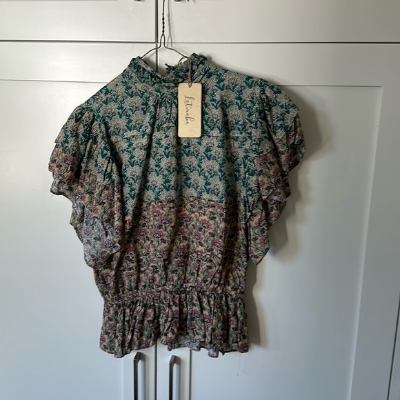 NWT Anthropologie Let Me Be High-Neck Printed Peasant Blouse - Picture 5 of 9